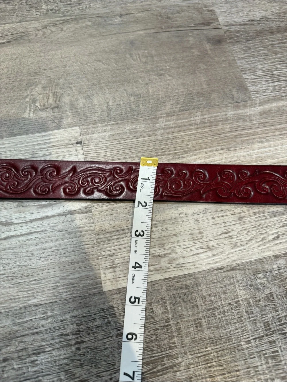 Brighton Vintage Red Burgundy Leather Embossed Heart Buckle 1993 37”